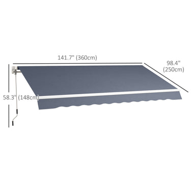 Outsunny 12' x 8' Retractable Patio Awning Sunshade Shelter with Manual Crank Handle UV & Water-Resistant for Deck Balcony Grey