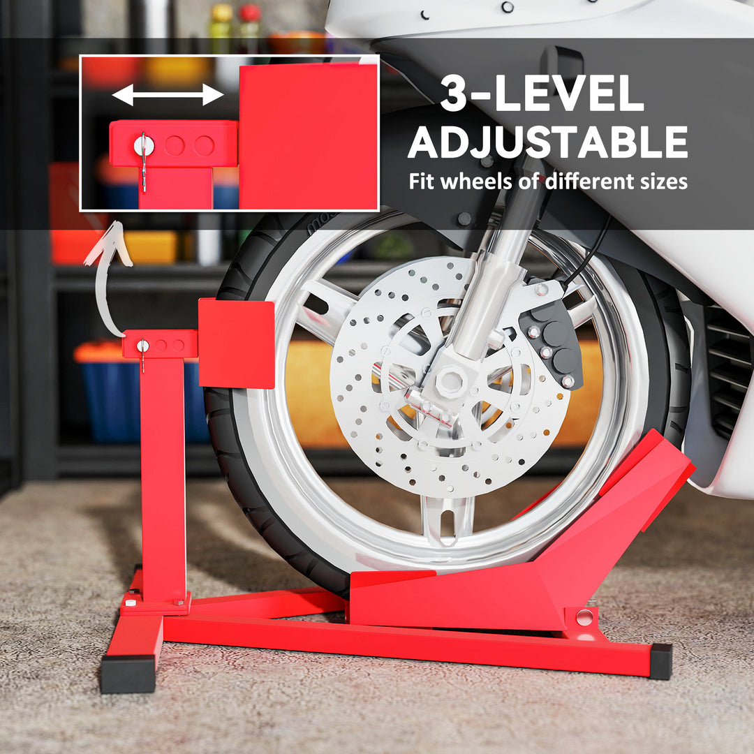 Soozier Motorcycle Wheel Chock, 660 lbs Capacity Heavy Duty Steel Motorcycle Front Wheel Stand for 14"-21" Wheels, Red