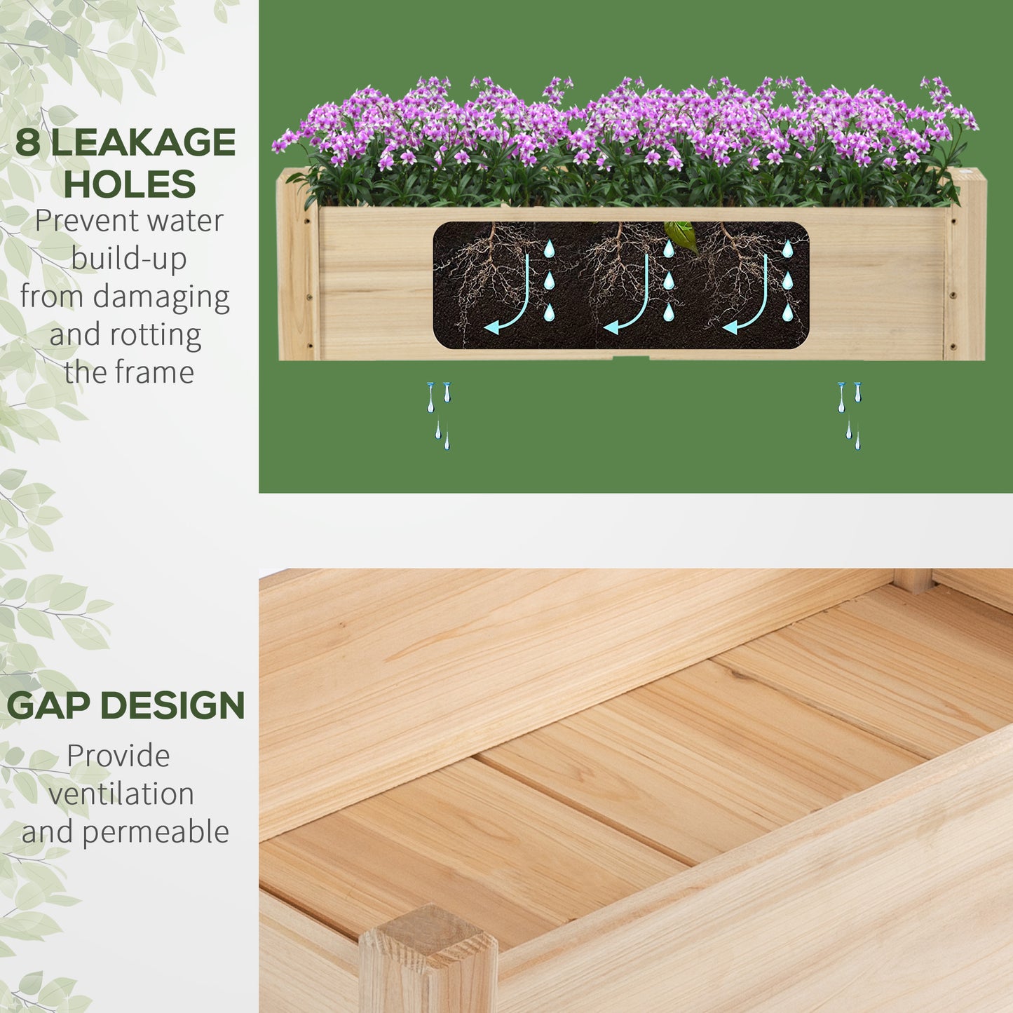 Outsunny 34"x34"x28" 2-Tier Raised Garden Bed Wooden Planter Box for Backyard, Patio to Grow Vegetables, Herbs, and Flowers
