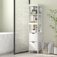 HOMCOM Narrow Bathroom Storage Cabinet, Bathroom Cabinet with 2 Drawers & 3 Open Shelves, Slim Bathroom Floor Cabinet, White
