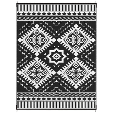 Outsunny 9' x 12' Outdoor RV Rug, Reversible Patio Floor Mat with Carry Bag, Toothed Rhombus, White and Black