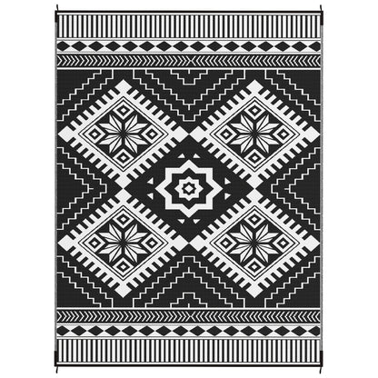 Outsunny 9' x 12' Outdoor RV Rug, Reversible Patio Floor Mat with Carry Bag, Toothed Rhombus, White and Black
