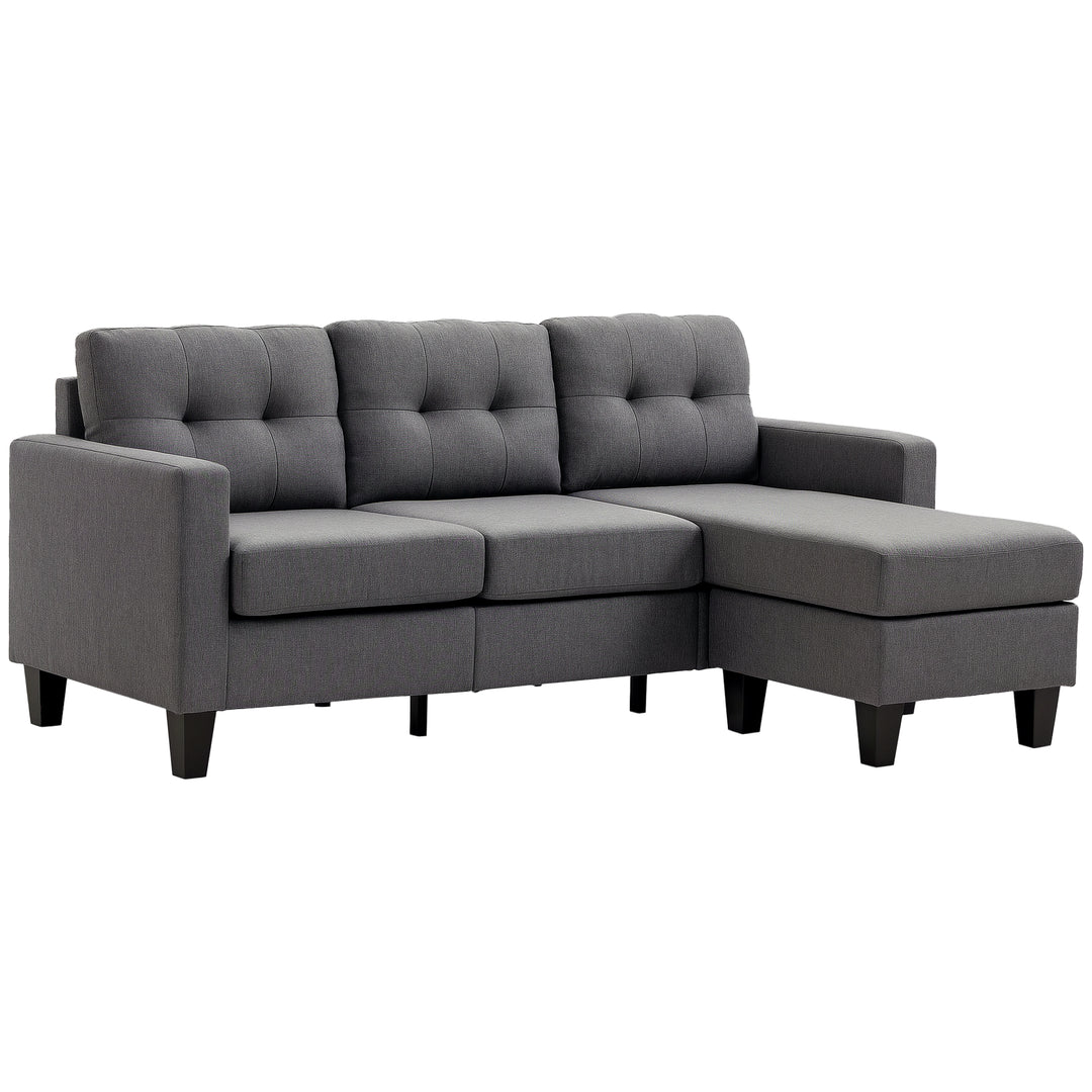 HOMCOM L-shaped Sofa, 3 Seater Couch with Ottoman, Corner Sofa with Thick Padded Cushion and Wood Legs, Dark Grey