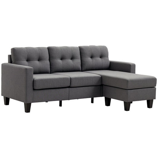 HOMCOM L-shaped Sofa, 3 Seater Couch with Ottoman, Corner Sofa with Thick Padded Cushion and Wood Legs, Dark Grey