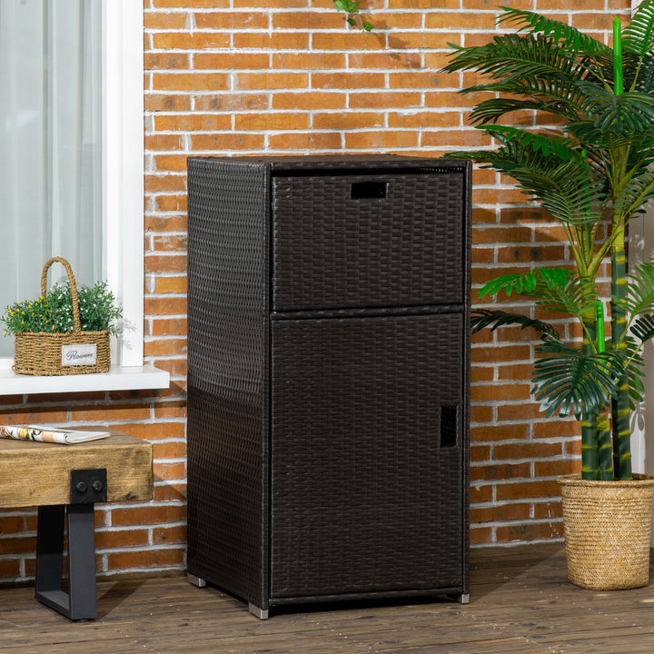 Outsunny Patio Storage Cabinet, Outdoor Towel Rack for Pool, Waterproof PE Rattan Wicker, Hot Tub Accessory, with Basket Drawer, Mixed Grey