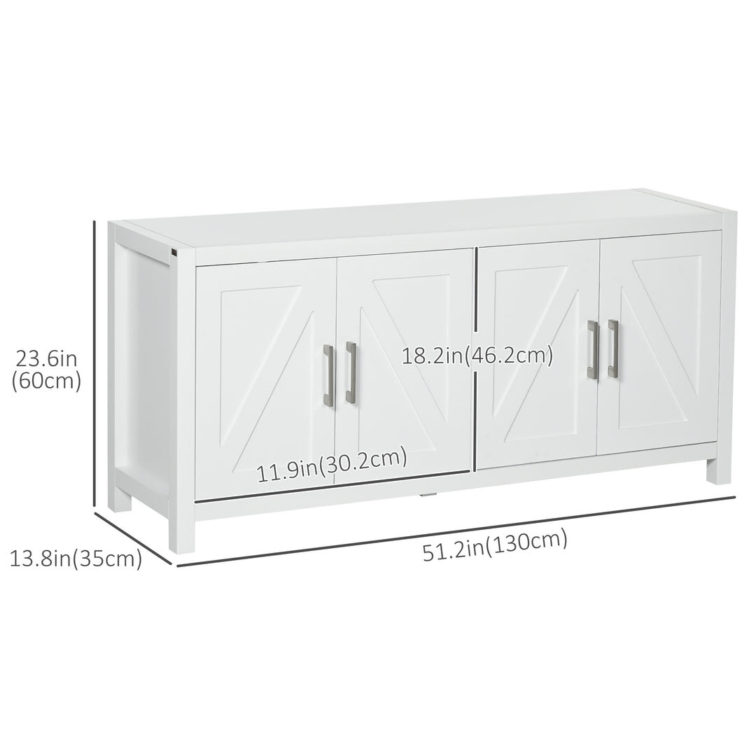 HOMCOM Sideboard Cabinet Buffets Table with Barn Style Doors TV Cabinet Stand for TVs up to 65" with 4 Cable Holes White