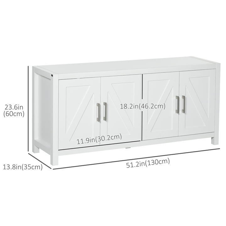 HOMCOM Sideboard Cabinet Buffets Table with Barn Style Doors TV Cabinet Stand for TVs up to 65" with 4 Cable Holes White