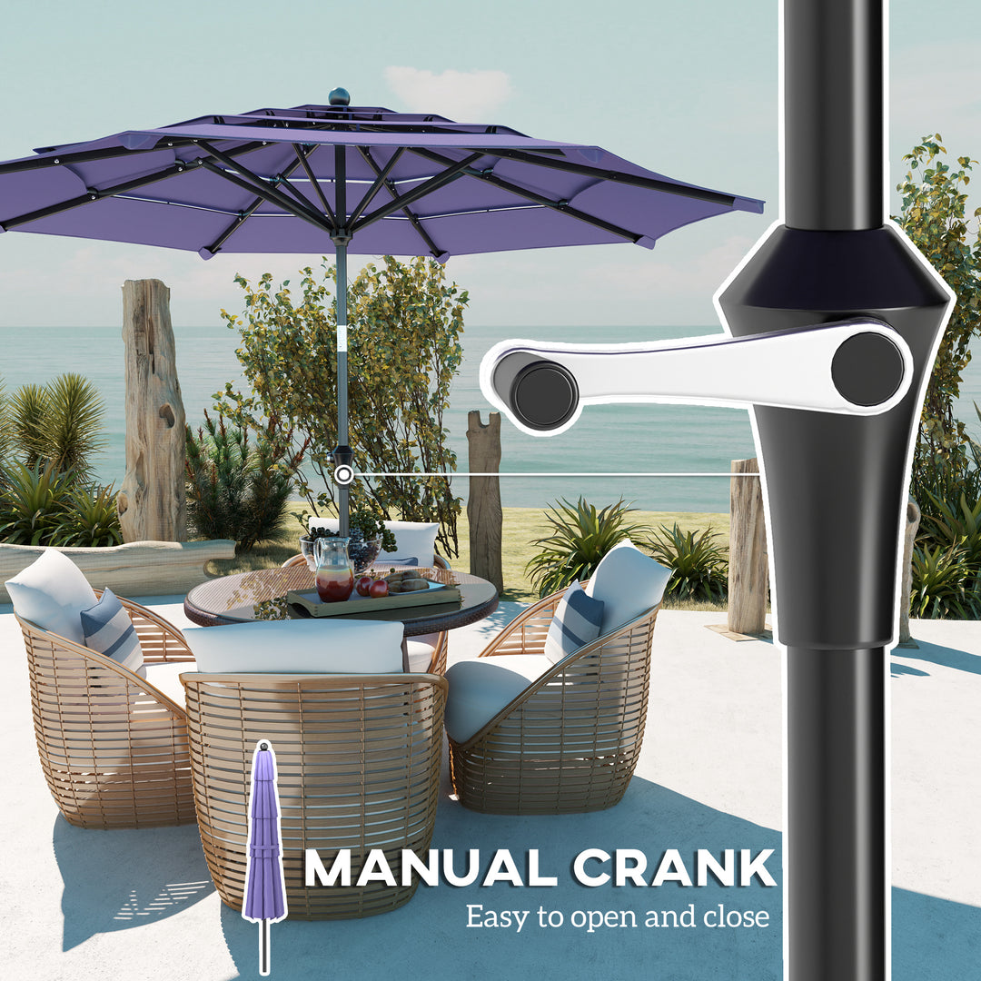 Outsunny 10.7FT Patio Umbrella with 8 Ribs, Crank, Push Button Tilt, Air Vents, for Backyard, Deck and Lawn, Purple