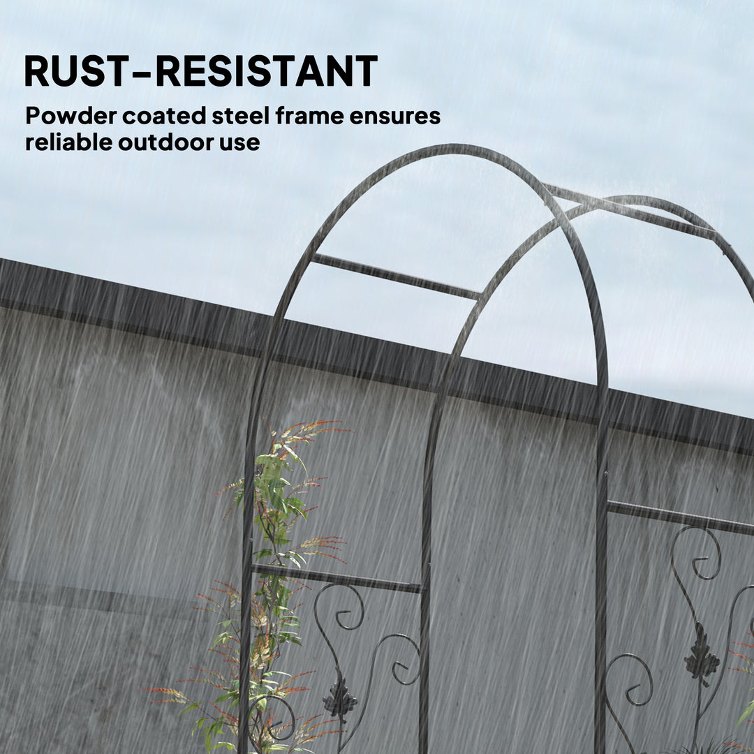 Outsunny 7ft Steel Garden Arch with Gate, Garden Arbor Trellis for Climbing Plants, Roses, Vines, Wedding Arch for Outdoor, Garden, Lawn, Backyard, Black