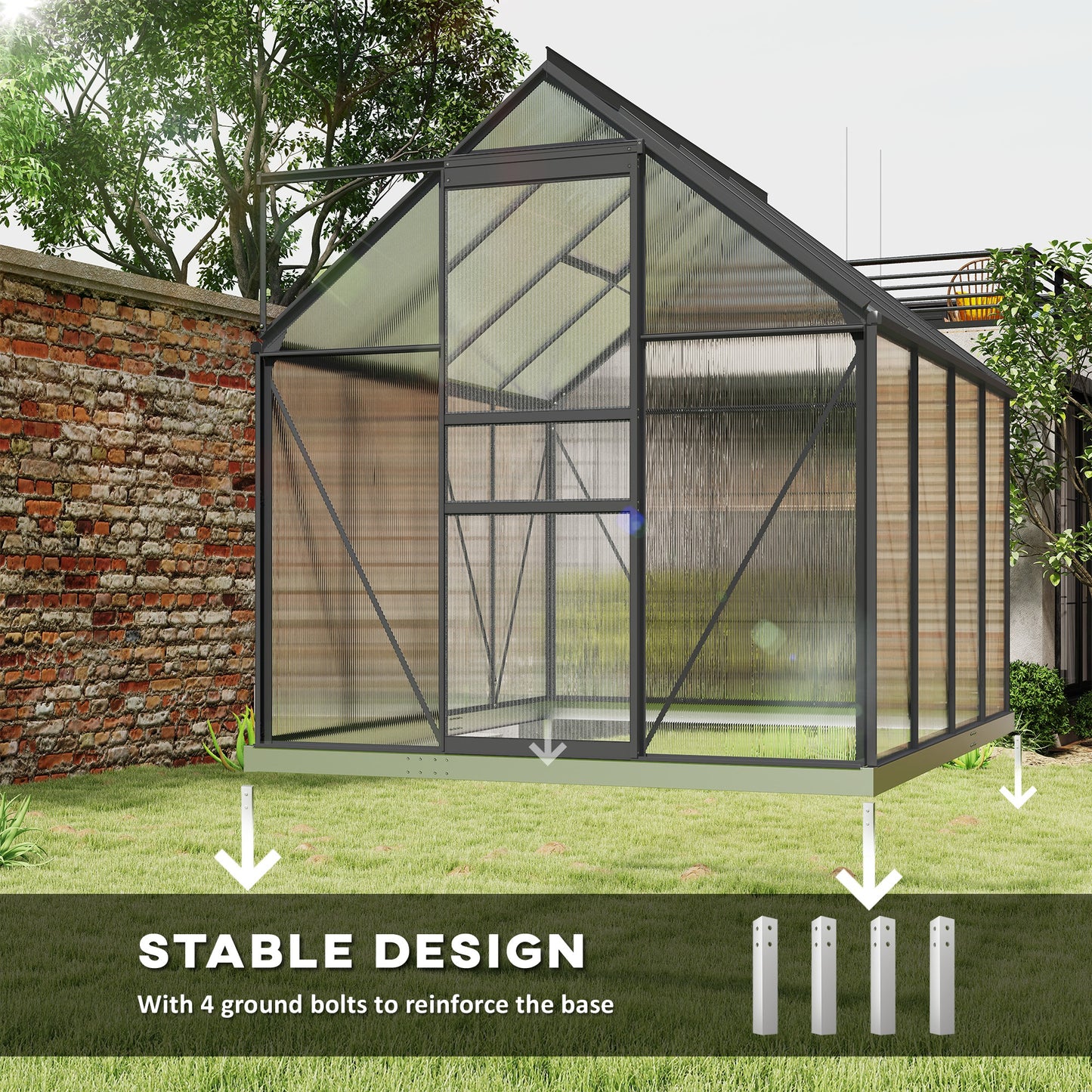 Outsunny 6' x 12' x 6.5' Walk-in Greenhouse, Polycarbonate Greenhouse with Adjustable Roof Vent, Base, Sliding Door, Clear