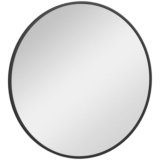 HOMCOM 36" Round Mirror, Bathroom Wall Mirror with Metal Frame, Decorative Vanity Mirror for Living Room, Bedroom, Black