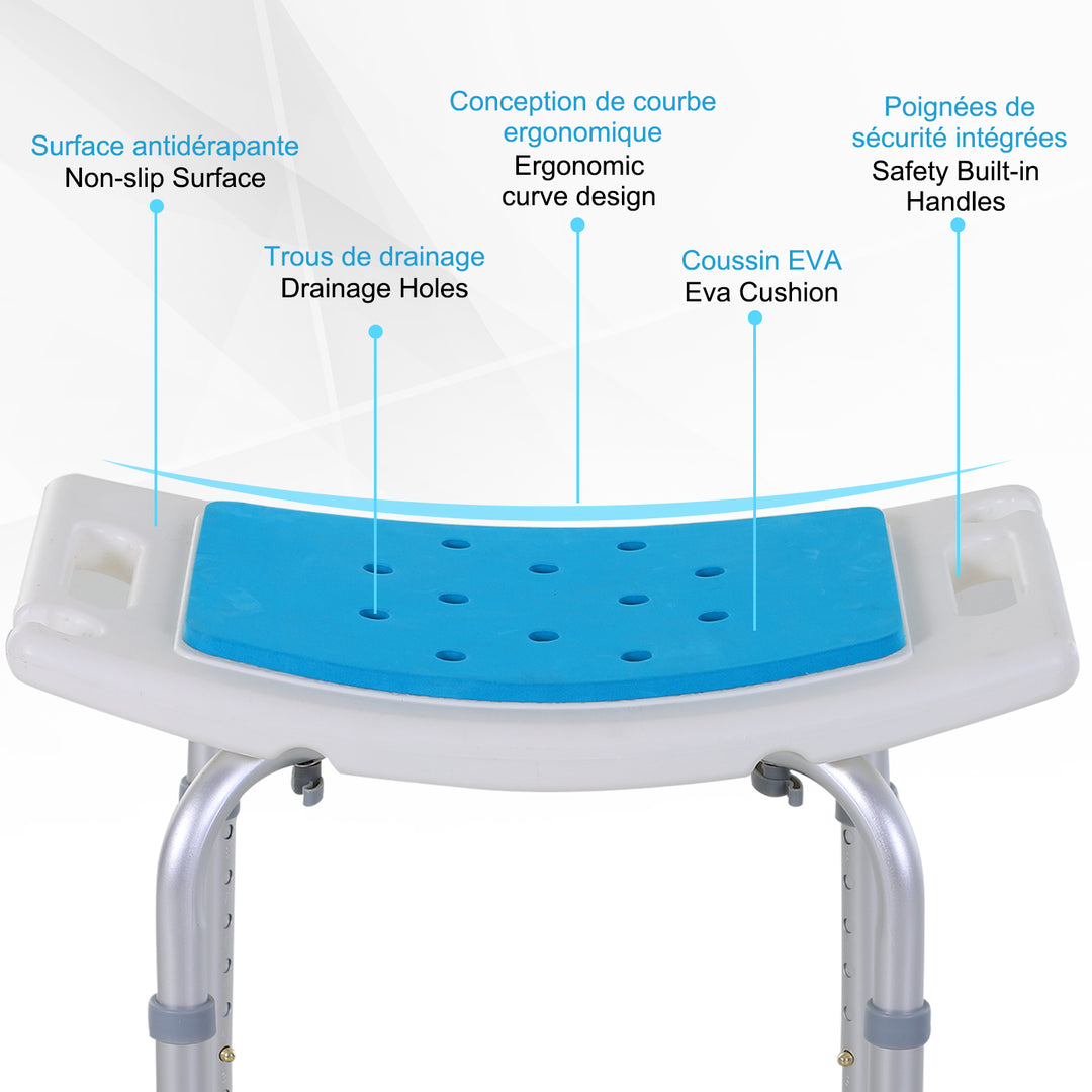 HOMCOM Height Adjustable Shower Chair, 20.5"W Aluminum Shower Stool for Inside Shower with Suction Cup Feet, EVA Padded Bath Seat for Senior, Elderly, Disabled