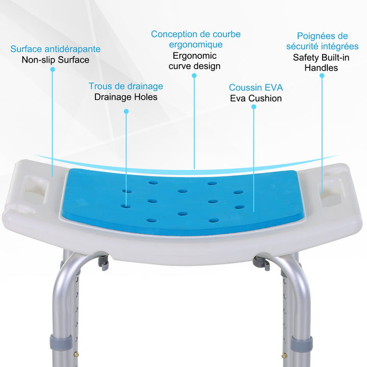 HOMCOM Height Adjustable Shower Chair, 20.5"W Aluminum Shower Stool for Inside Shower with Suction Cup Feet, EVA Padded Bath Seat for Senior, Elderly, Disabled