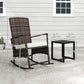 Outsunny 3 Piece Rocking Bistro Set, Wicker Patio Furniture with 3-Level Reclining High Back Rocking Chair and Glass Table, White