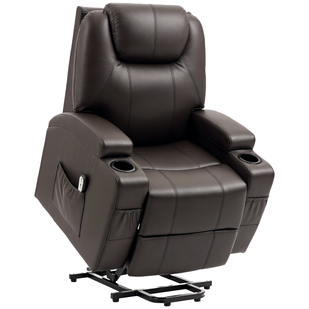 HOMCOM Power Lift Recliner Chair for Elderly, PU Leather Lift Chair with Footrest, Remote Control, Side Pockets and Cup Holders, Reclining Sofa for Living Room, Black