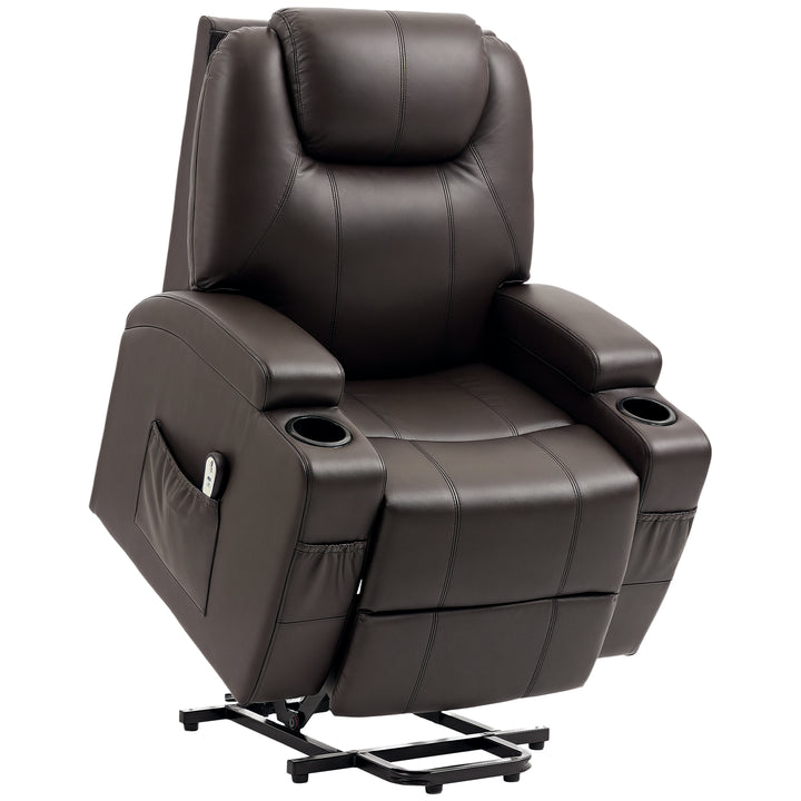 HOMCOM Power Lift Recliner Chair for Elderly, PU Leather Lift Chair with Footrest, Remote Control, Side Pockets and Cup Holders, Reclining Sofa for Living Room, Black