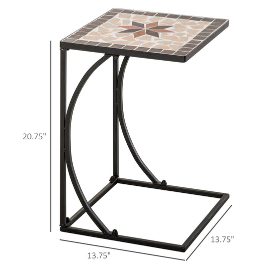 Outsunny Outdoor Mosaic Side Accent Table Indoor Coffee End Table C Shape Frame Patio Plant Stand for Garden Pool