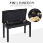 HOMCOM Classic Piano Bench Stool, PU Leather Padded Keyboard Seat with Rubber Wood Legs and Music Storage Compartment, Banded Seat, Black