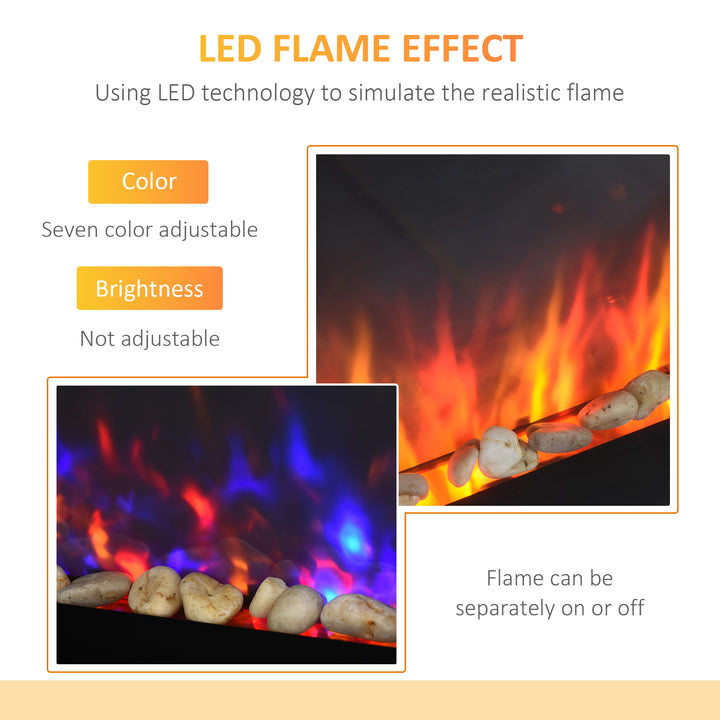 HOMCOM 36" Wall-Mounted Electric Fireplace, 750/1500W Fireplace Heater with Flame Effect, 7 Color Background Light and Side Light, Black