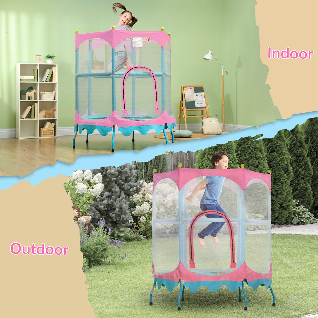 Qaba Trampoline for Kids, 4.6FT Mini Toddler Trampoline Indoor Outdoor with Handlebar, Safety Enclosure Net, Blue