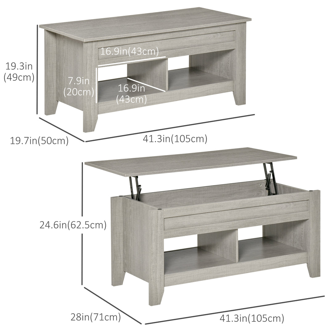 HOMCOM Lift Top Coffee Table with Hidden Storage Compartment and Open Shelves, Lift Tabletop Pop-Up Center Table for Living Room, White