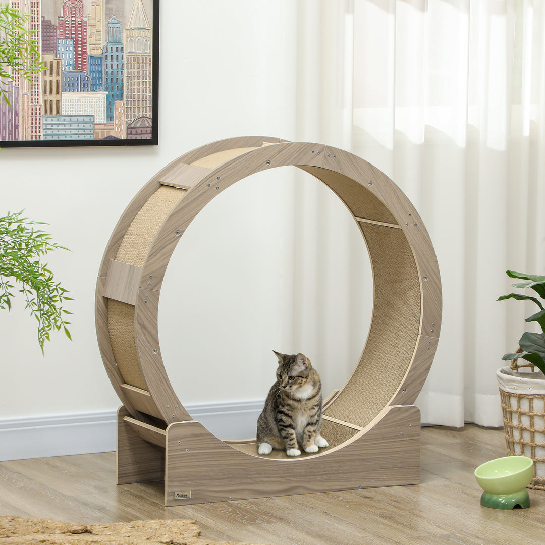 PawHut 36" Cat Wheel for Indoor Cats with Brake, Scratching Pads, Oak