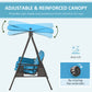 Outsunny Outdoor Patio 3-Person Steel Canopy Cushioned Seat Bench Swing with Included Side Trays & Padded Comfort, Light Blue