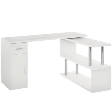 HOMCOM L-Shaped Rotating Computer Desk Home Office Study Workstation with Storage Shelves, Cabinet and Drawer for Home & Office, White