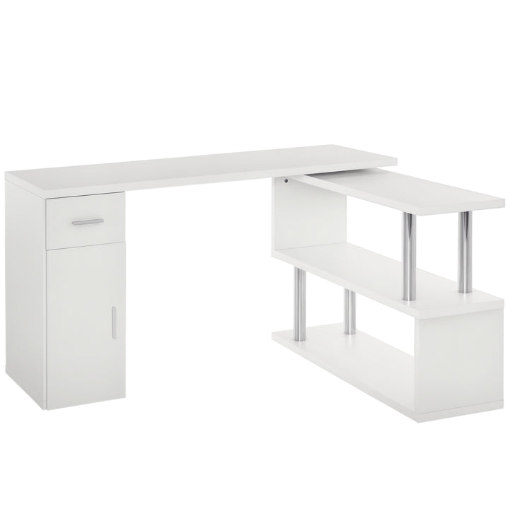 HOMCOM L-Shaped Rotating Computer Desk Home Office Study Workstation with Storage Shelves, Cabinet and Drawer for Home & Office, White