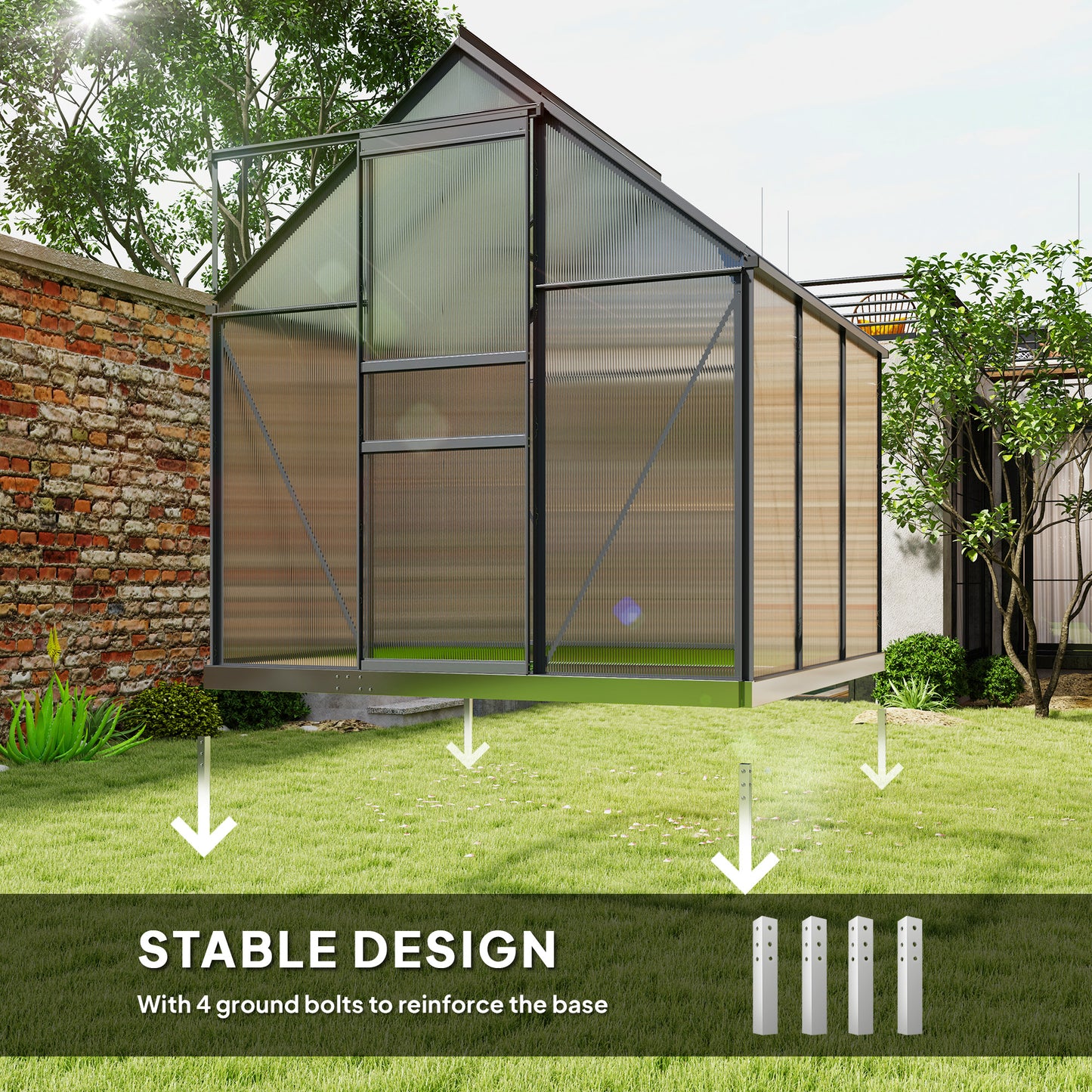 Outsunny 6' x 12' x 6.5' Walk-in Greenhouse, Polycarbonate Greenhouse with Adjustable Roof Vent, Base, Sliding Door, Clear