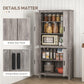 HOMCOM 64" Kitchen Pantry Cabinet, Freestanding Storage Cabinet with 4 Doors, 3 Adjustable Shelves, Antique White