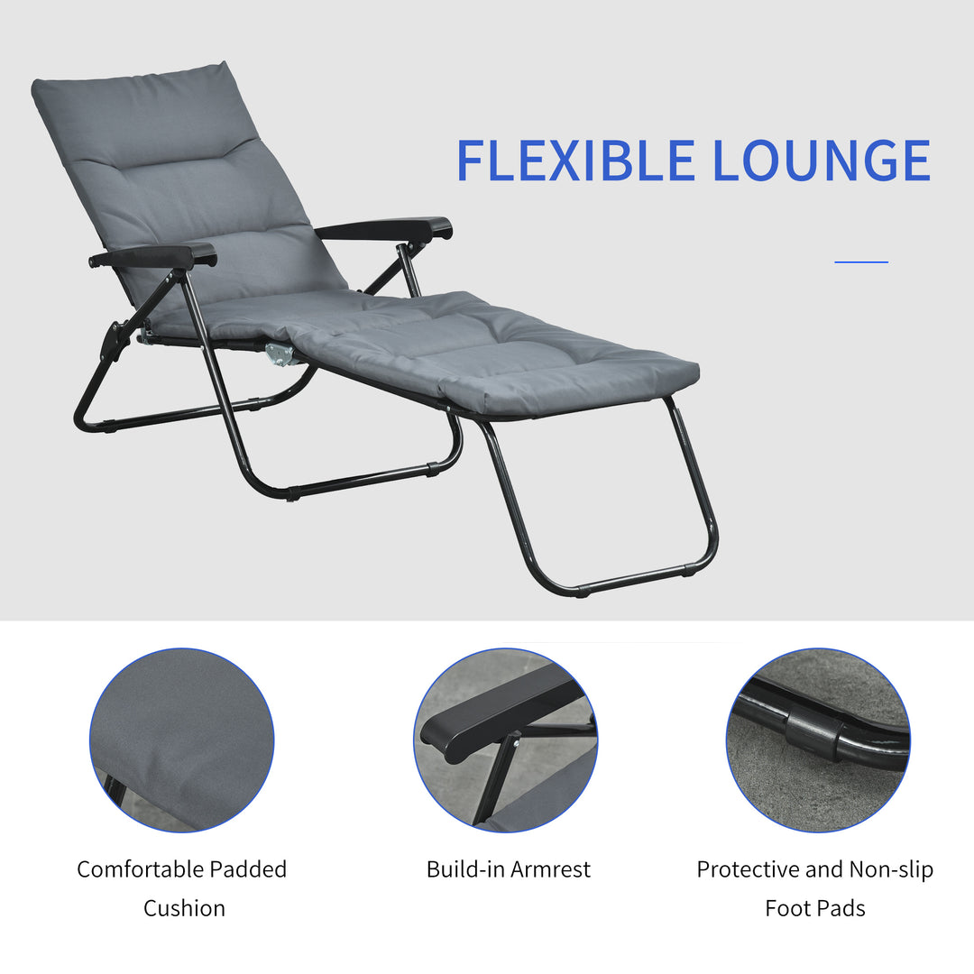 Outsunny Foldable Lounge Chair, Reclining Patio Sun Lounger with 6-Position Adjustable Back, Grey