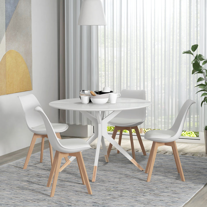HOMCOM Modern Dining Table Chairs Set of 4, Rubber Wood Kitchen Table Chairs with PU Leather Cushion for Living Room, Bedroom