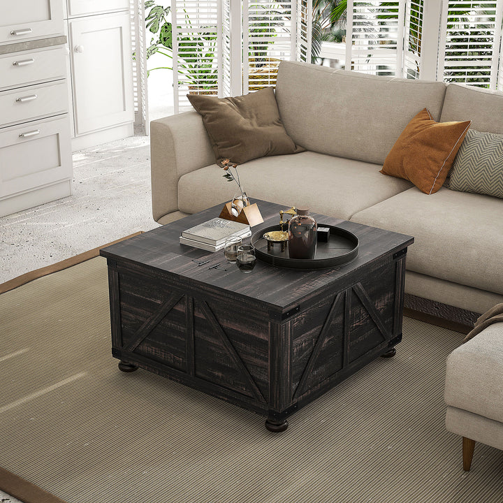 HOMCOM Farmhouse Coffee Table, Square Center Table with Flip-top Lids, Hidden Storage Compartment and Wooden Legs, Oak