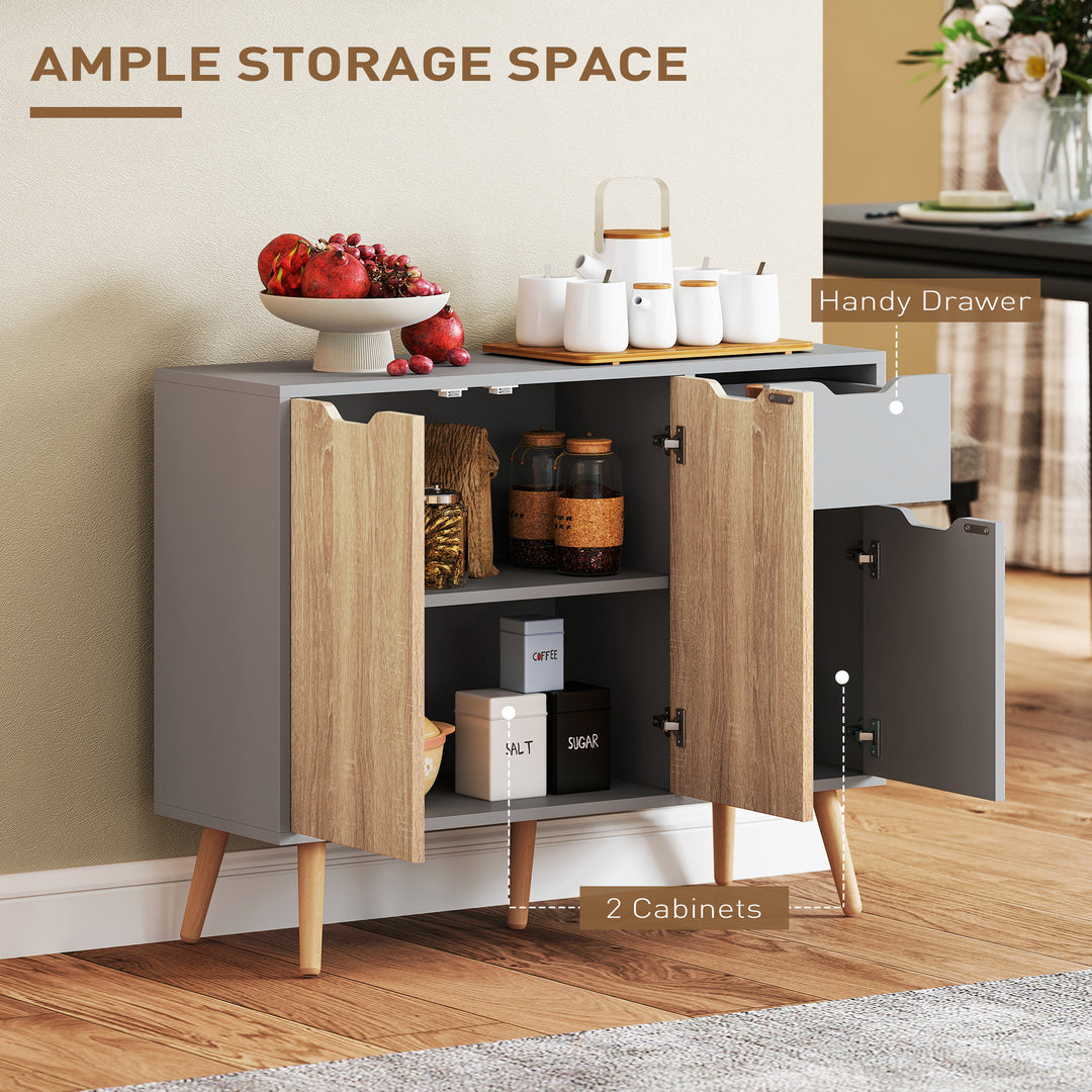 HOMCOM 35" Sideboard Storage Cabinet with Drawer, White and Nature Wood