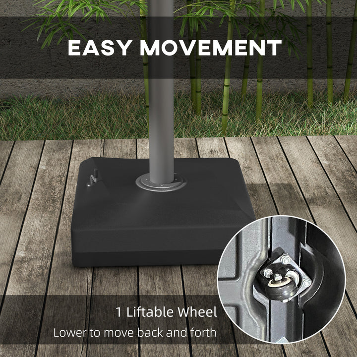 Outsunny Cantilever Umbrella Base with Liftable Wheel, Heavy Duty Fillable Umbrella Stand with Adjustable Foot Pads