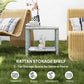 Outsunny 19" Outdoor Wicker Coffee Table with Glass Top, Storage Shelf for Garden Porch Balcony Deck, Dark Grey