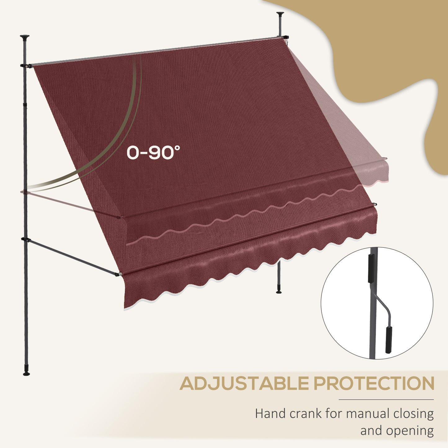 Outsunny 6.5' x 4' Manual Retractable Awning, Non-Screw Freestanding Patio Awning, UV Resistant, for Window or Door, Wine Red