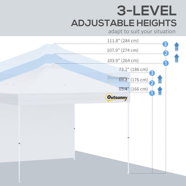 Outsunny 10' x 10' Pop Up Canopy Tent with Adjustable Height, 1 Sidewall, and Wheeled Carry Bag for Outdoor, Garden, Patio, White