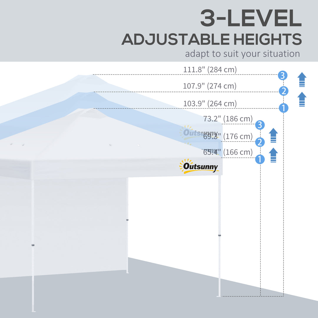 Outsunny 10' x 10' Pop Up Canopy Tent with Adjustable Height, 1 Sidewall, and Wheeled Carry Bag for Outdoor, Garden, Patio, White