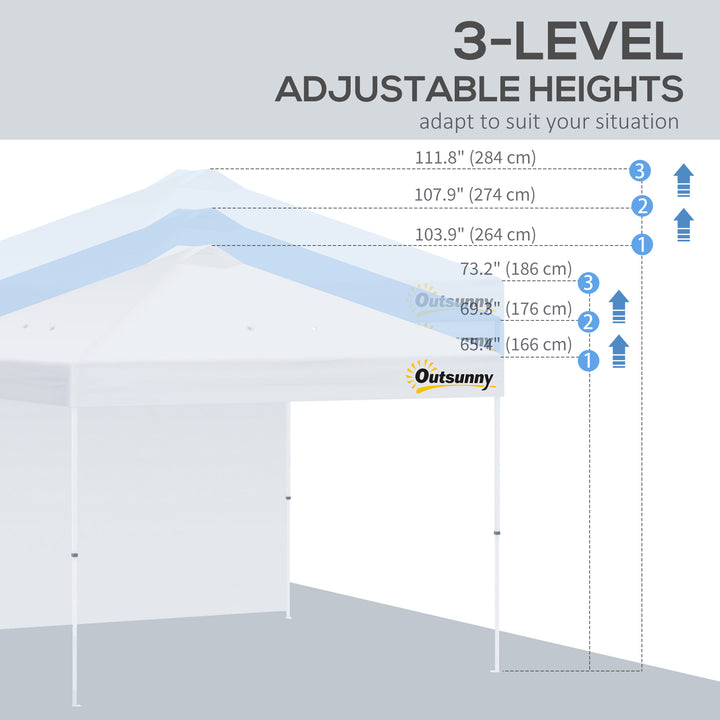 Outsunny 10' x 10' Pop Up Canopy Tent with Adjustable Height, 1 Sidewall, and Wheeled Carry Bag for Outdoor, Garden, Patio, White