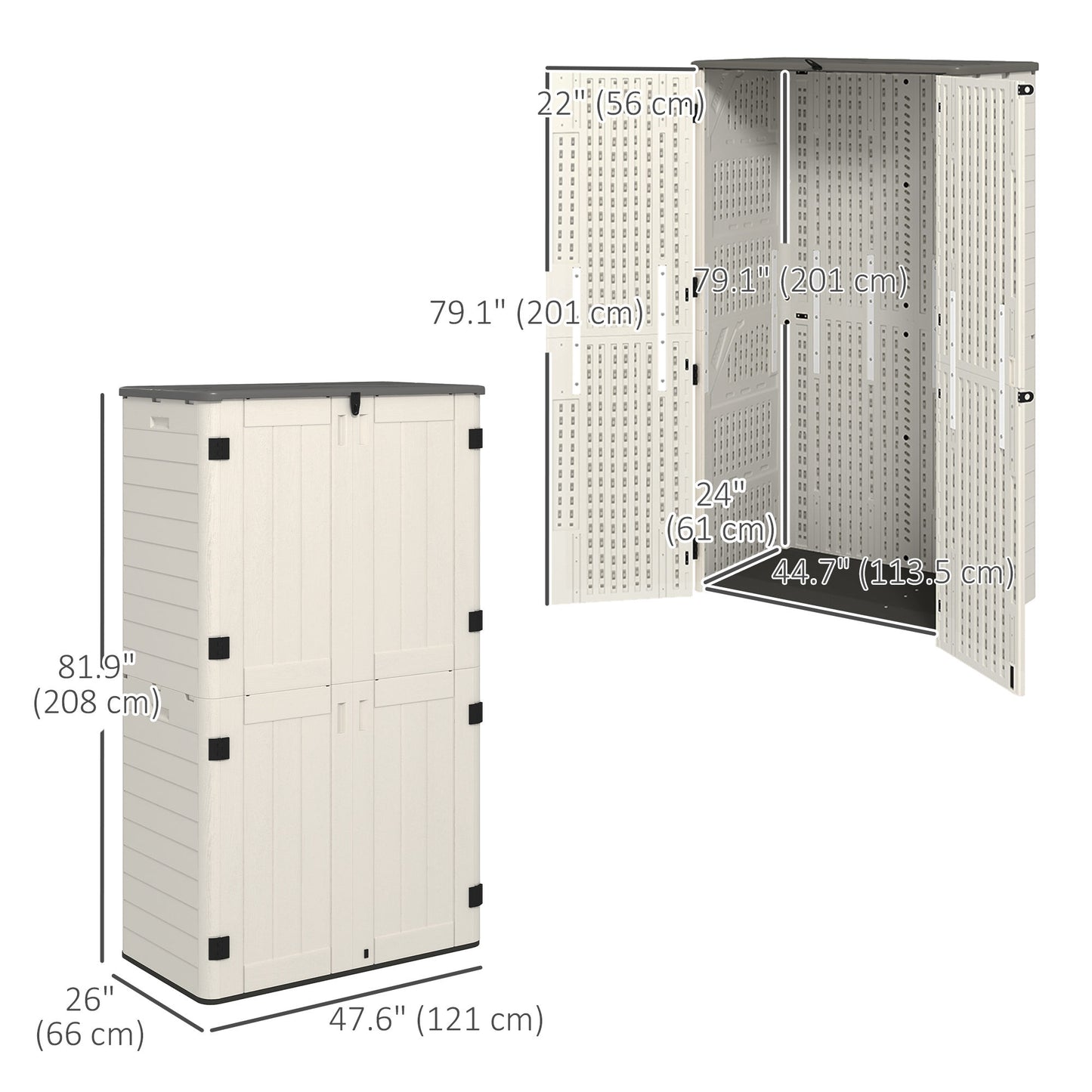Outsunny 368 Gallon Outdoor Storage Cabinet with Openable Top and Lockable Doors for Lawnmower, Trash Can, Patio Accessories