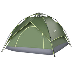 Outsunny Camping Tent, 3 Person Family Tent, 1000mm Waterproof, with Sewn-in Groundsheet and Carry Bag,  for Fishing, Dark Green