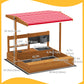 Outsunny Kids Sandbox with Cover Kitchen Playset Toys, Wooden Sand Box with Seat, Storage, for 3-7 Years Old, Grey