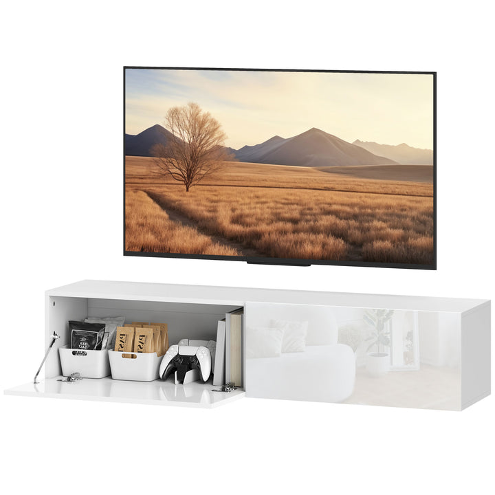 HOMCOM Floating TV Stand with Storage Cupboards for 45, 55, 65in TVs, Wall Mounted TV Console Entertainment Unit, White