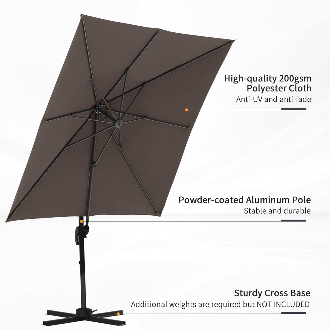 Outsunny 8'x8' Square Patio Hanging Offset Umbrella, Outdoor Cantilever Parasol w/ Cross Base, Cream White