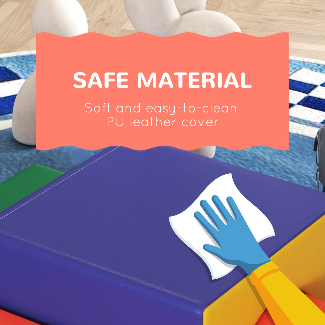 Qaba Foam Climbing Blocks for Toddlers, Kids Modular Play Set for Baby Children, Soft Play Equipment for Crawling Sliding, Easy-to-clean Safe DIY Creative, Multicolor