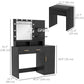 HOMCOM Illuminated Dressing Table Set, LED Vanity Table Set with Stool, LED Mirror, Drawer and Cabinet Shelves for Bedroom