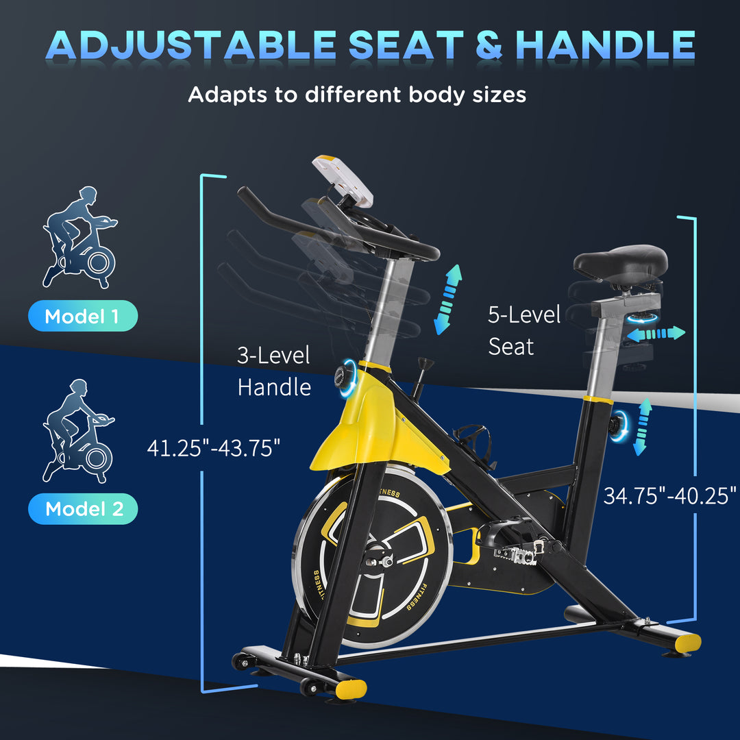 Soozier Stationary Exercise Bike, Indoor Cardio Workout Cycling Bike with Belt Drive Adjustable Resistance, Seat, Handlebar w/ LCD Display for Home Gym
