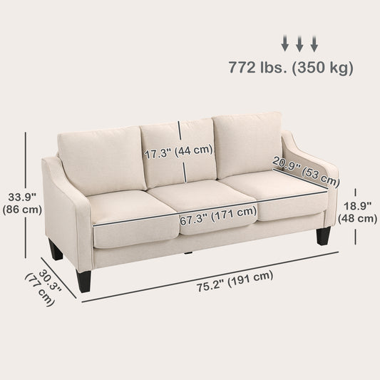 HOMCOM 3 Seater Sofa, Modern Couch with Pocket Spring, Linen Upholstered, Thick Padded, Beige